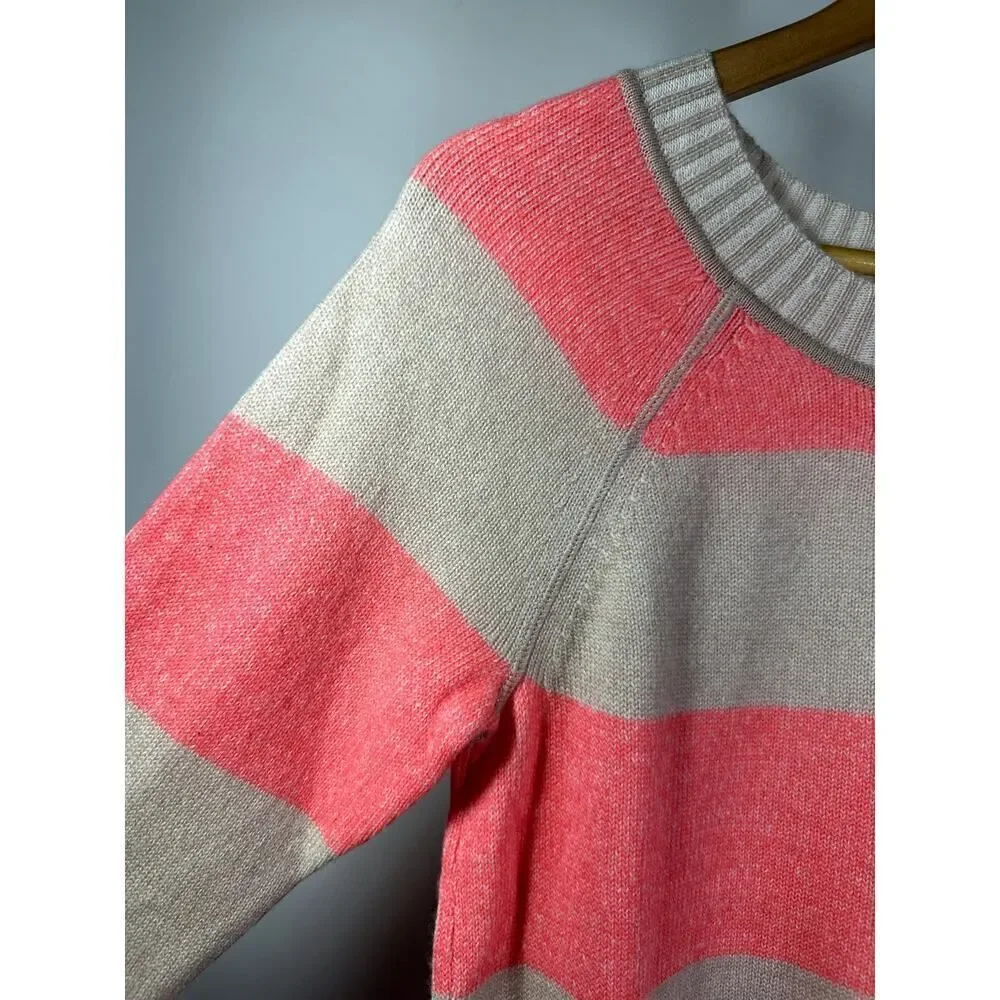 J. CREW Women's Striped 3/4 Sleeve Cashmere Sweater Coral/Cream Size Small